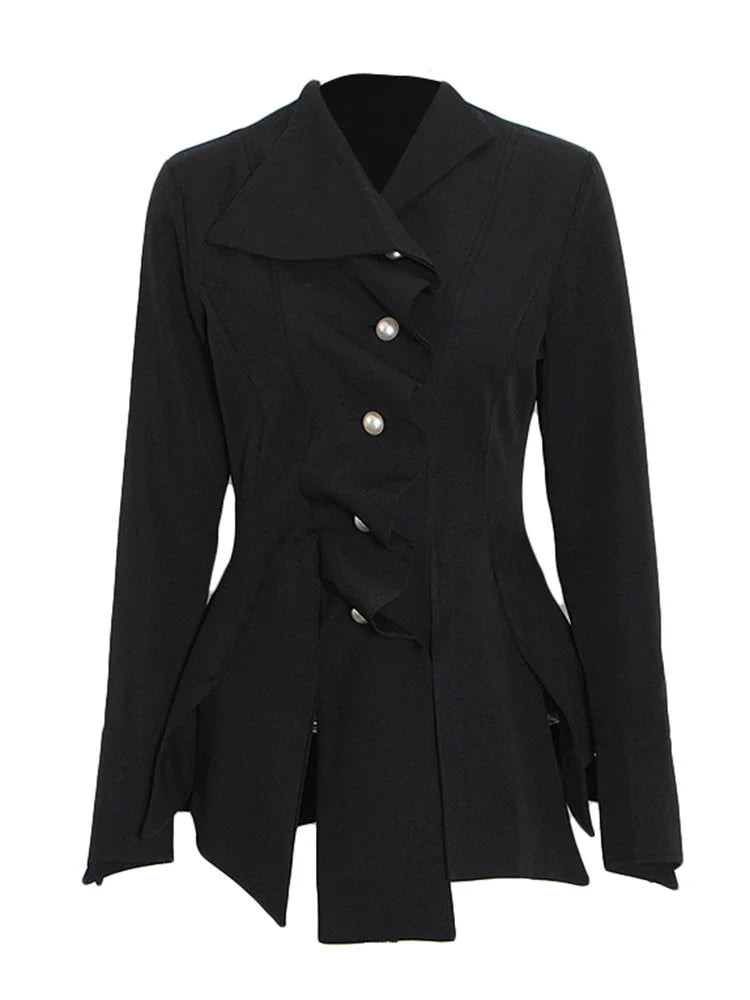 Solid Patchwork Folded Lapel Blouse for Women Long Sleeve Spliced Single Breasted Minimalist Casual Shirt