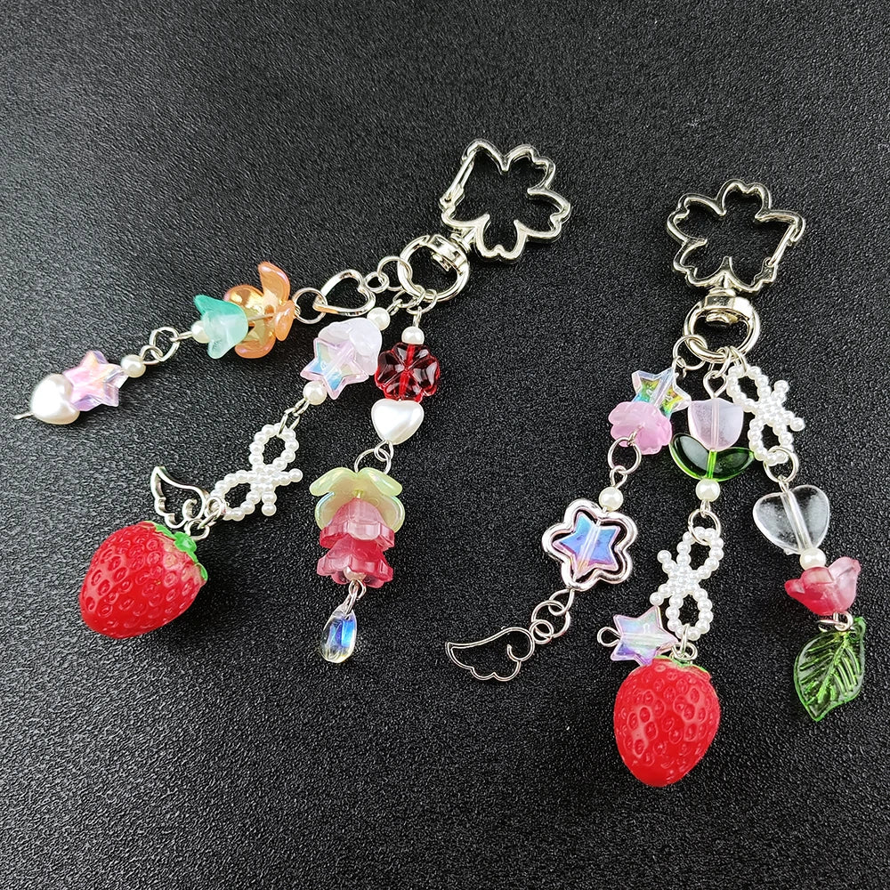 Cute Strawberry Bow Keychain Pendant for Girls Fashion Accessory and Gift