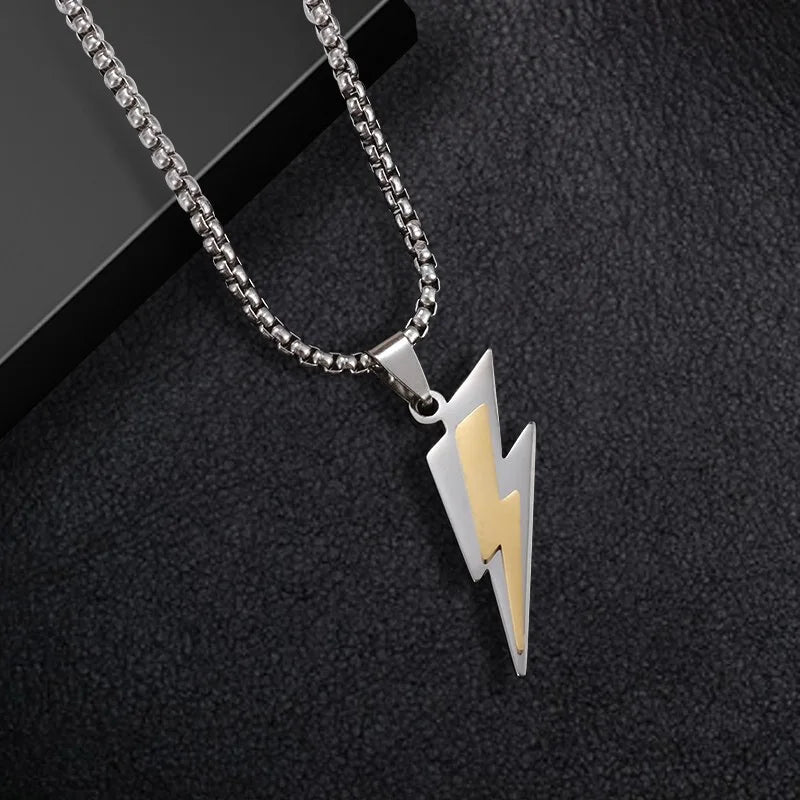 Trendy Gamepad Lightning Stainless Steel Necklace for Women and Men in Gold Color with Crystal Embellishments