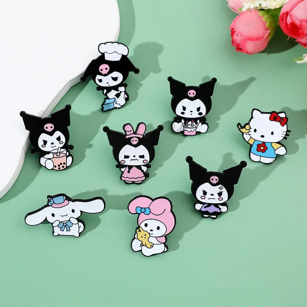 8 Pcs Hello Kitty Animal Brooch Set Cute Princess Kulomi Melody Lapel Pins Fashion Metal Badges for Backpack and Clothing Jewelry