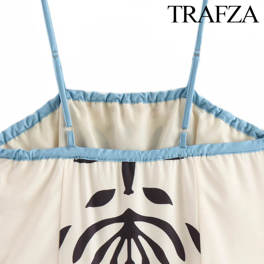 Boho Floral Print Halter Spaghetti Strap Backless Dress