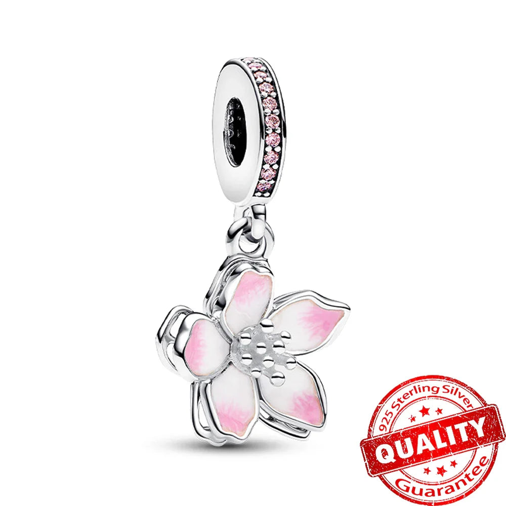 925 Sterling Silver Coral Seahorse and Lotus Fish Pendant for DIY Bracelet and Necklace Crafting