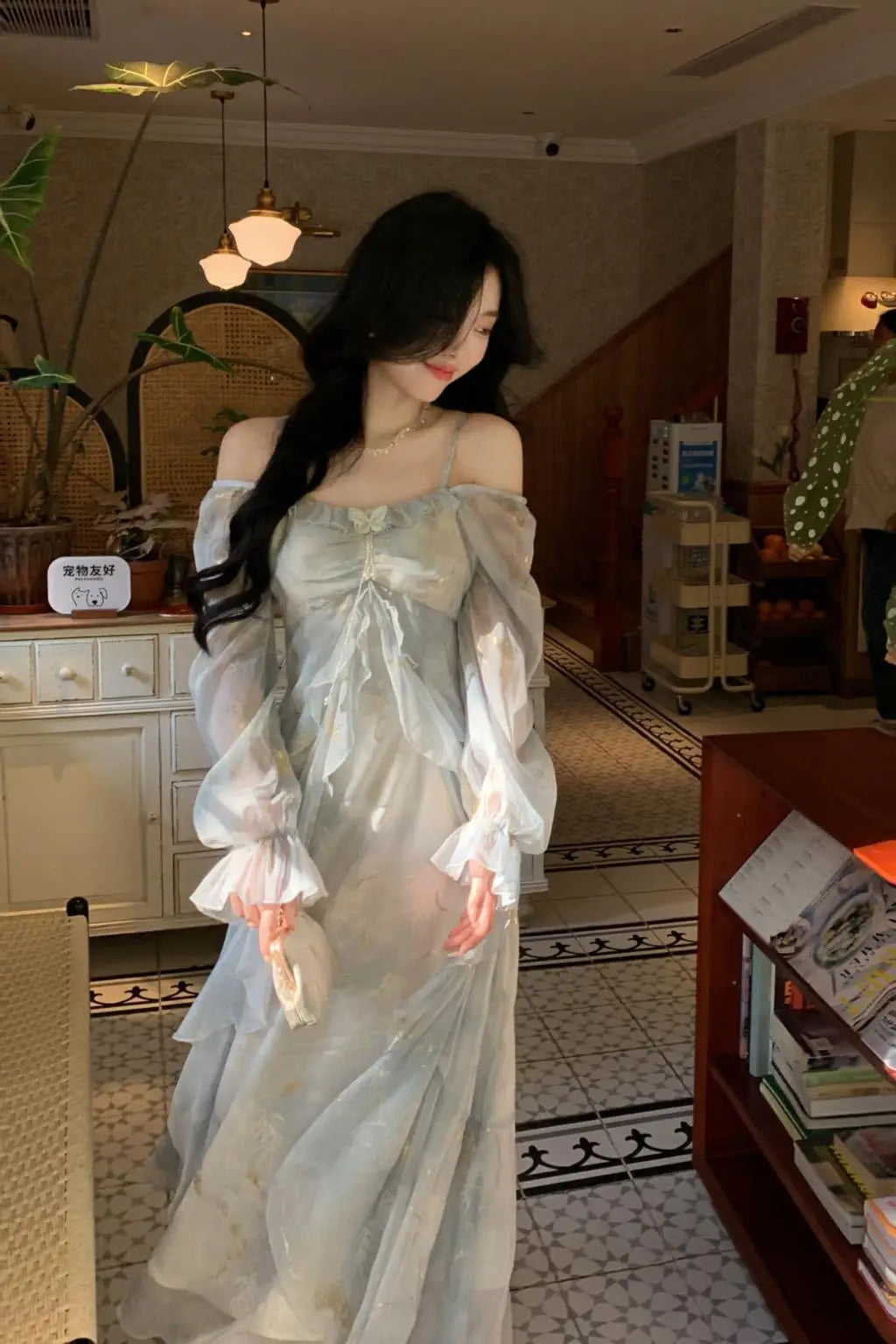 Off Shoulder Dress Ruffle A Line Long French Print