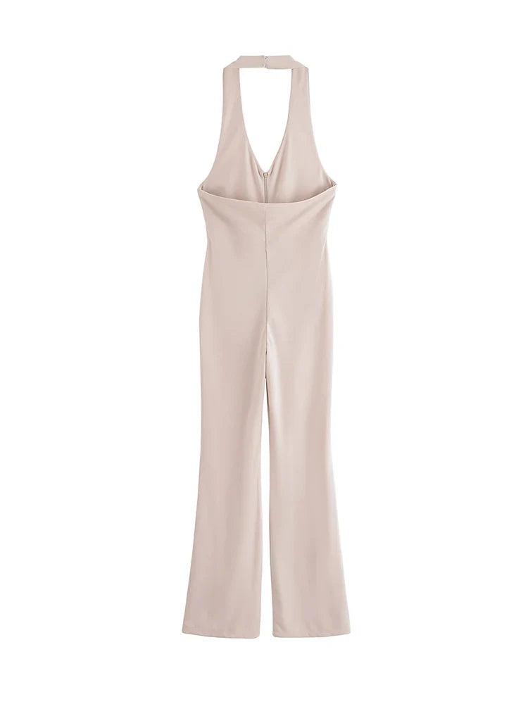 Women's Stylish Flare Pants Jumpsuit Slim Fit Halter Neck Backless Vintage Party Outfit High Street Fashion