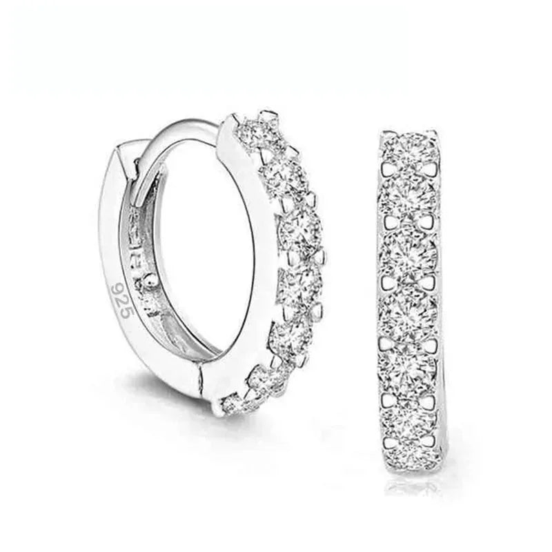 Luxury 925 Sterling Silver Plated Rhinestone Crystal Hoop Earrings for Women