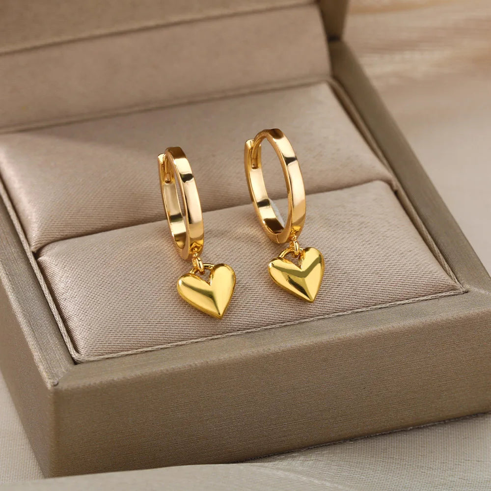 Stainless Steel Vintage Gold Heart Drop Earrings for Women Jewelry Gift