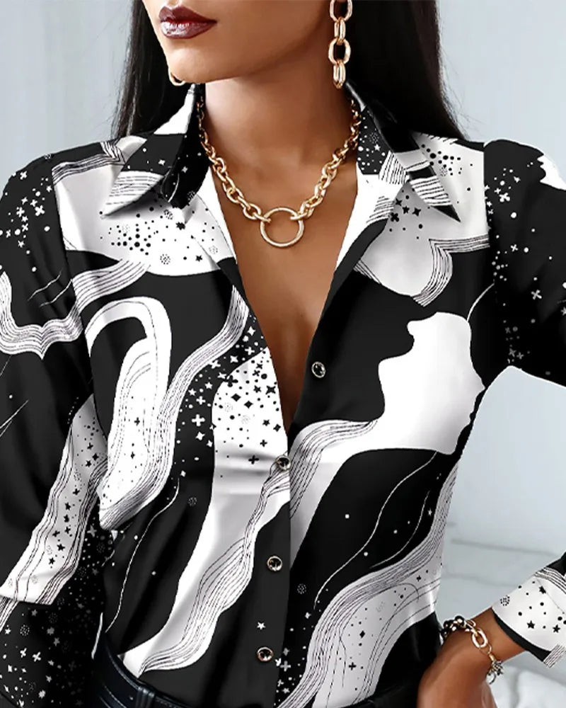 Office Lady Turn Down Collar Leopard Print Shirt with Striped Lapel Long Sleeve Blouse Casual Vintage Fashion Top