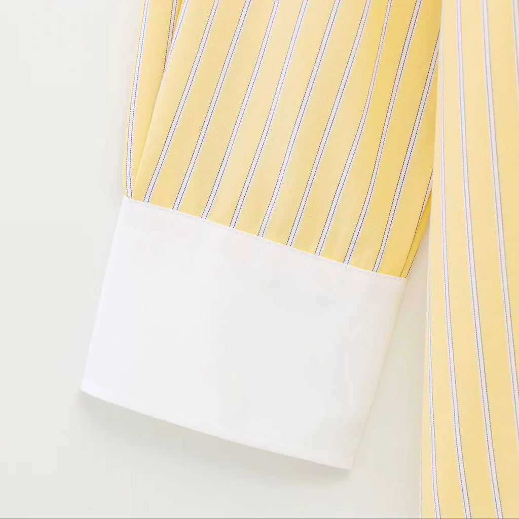 Striped Cotton Patchwork Women Shirt Long Sleeve with Pockets Casual Comfort Blouse Spring Lightweight Top