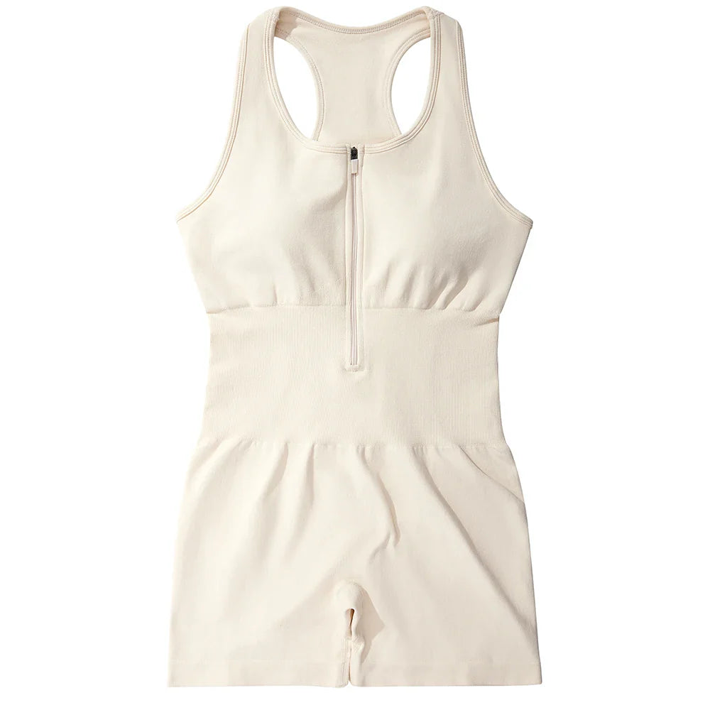 Sleeveless Solid Bodycon Jumpsuit for Women Zipper Front Summer Romper Overalls Fashion Streetwear Sportswear