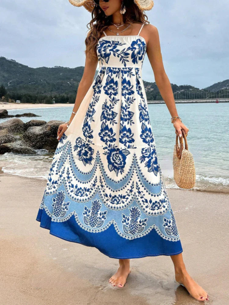 Elegant Women's Printed Maxi Dress for Summer Vacation