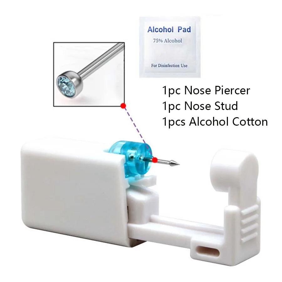 Disposable Nose Piercing Gun Kit with Built-In Crystal Nose Stud for Easy Piercing
