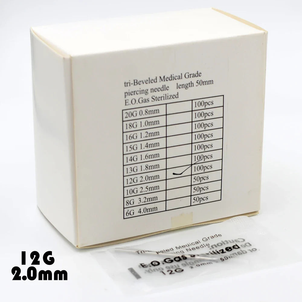 Surgical Steel Disposable Body Piercing Needles Sterile Medical Grade 12G to 20G Individual Pack