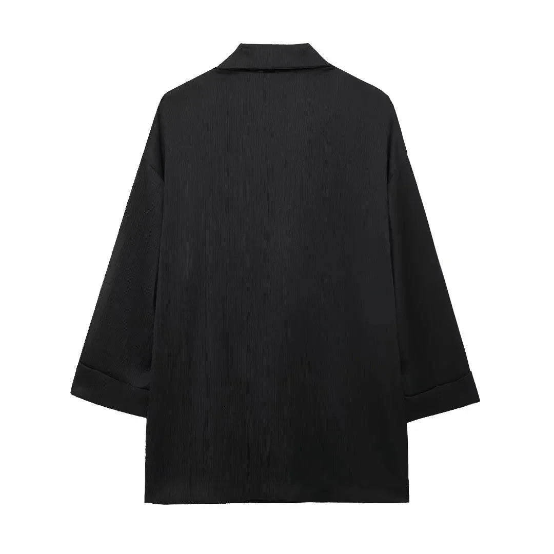 Trendy Women's Cozy Suit Set with Double Breasted Coat and Wide Leg Pants