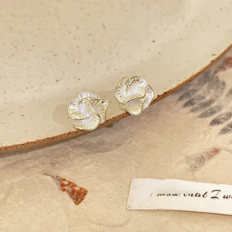 Delicate Camellia Flower Stud Earrings for Women Elegant Daily Jewelry Gift