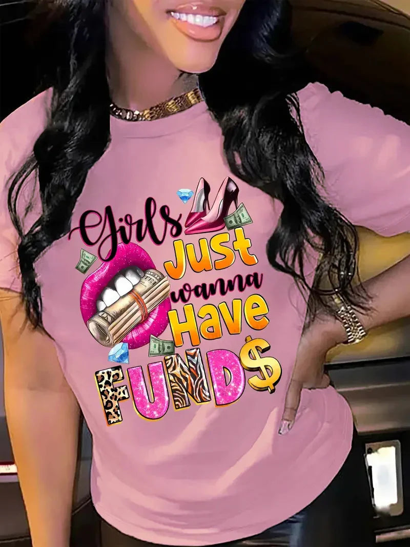 Women's Colorful Bear Print Casual Summer T-Shirt with Large Round Neck and Short Sleeves