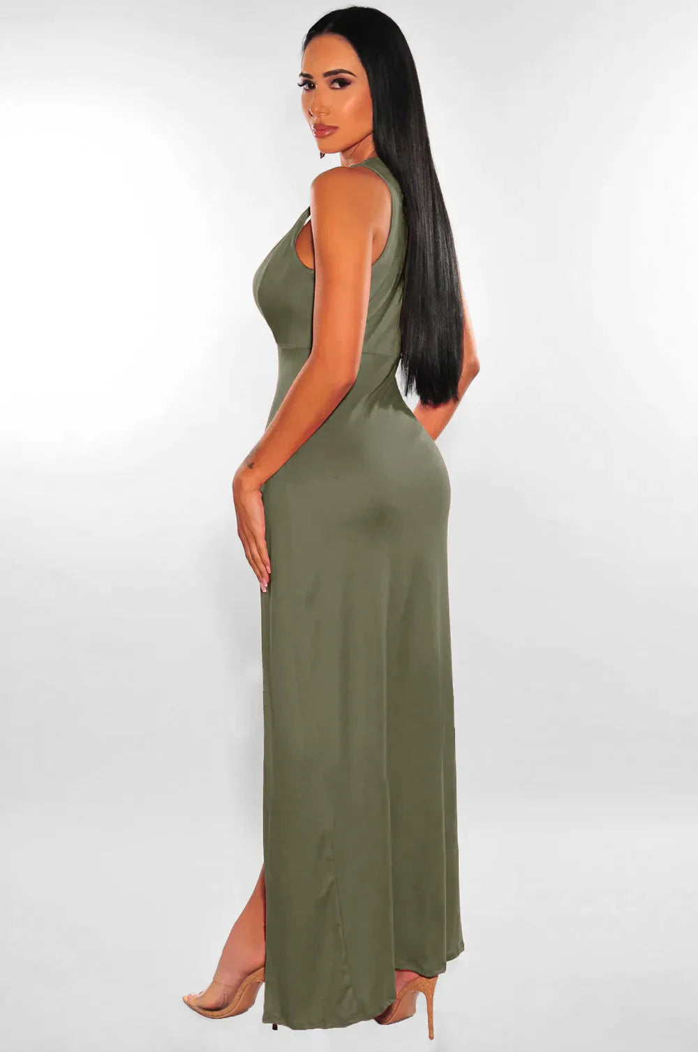 Backless V Neck Sleeveless Maxi Dress With Slit For Party