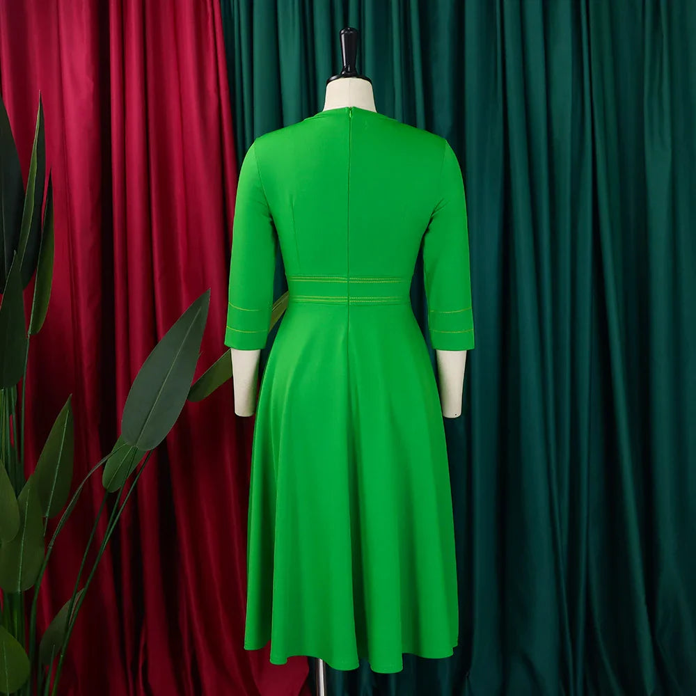 Elegant Party Dress For Women O Neck Pleated A Line Midi