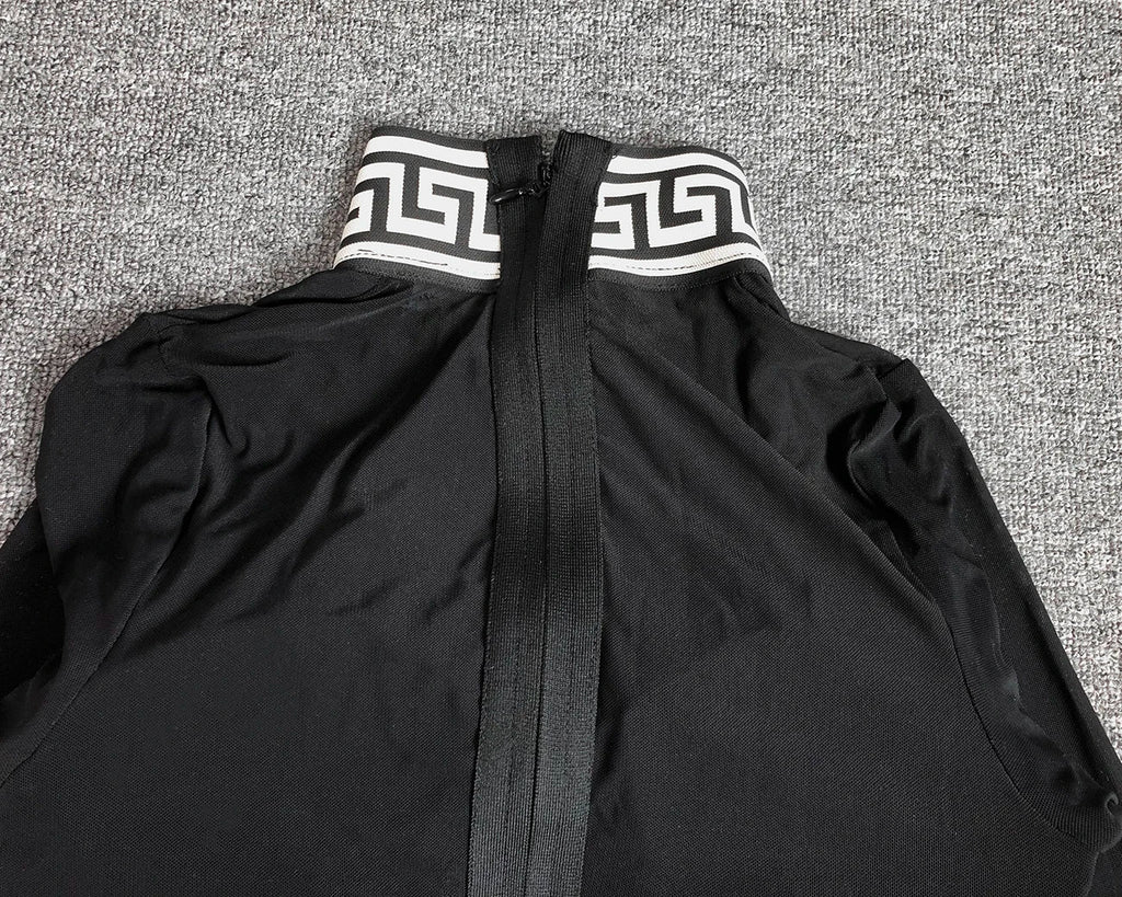 Black Mesh Bandage Dress for Women Long Sleeve Bodycon