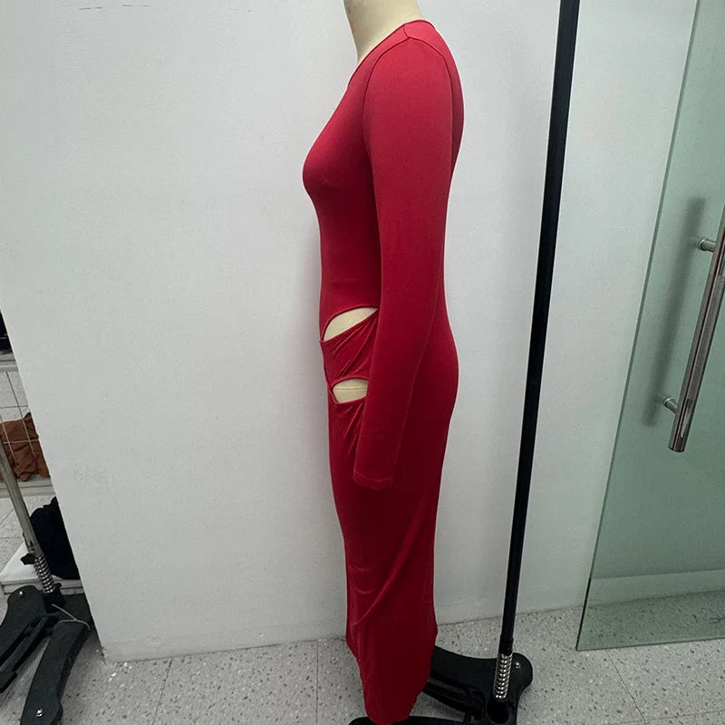 Long Sleeve Hollow Out Evening Dress With Irregular Slit
