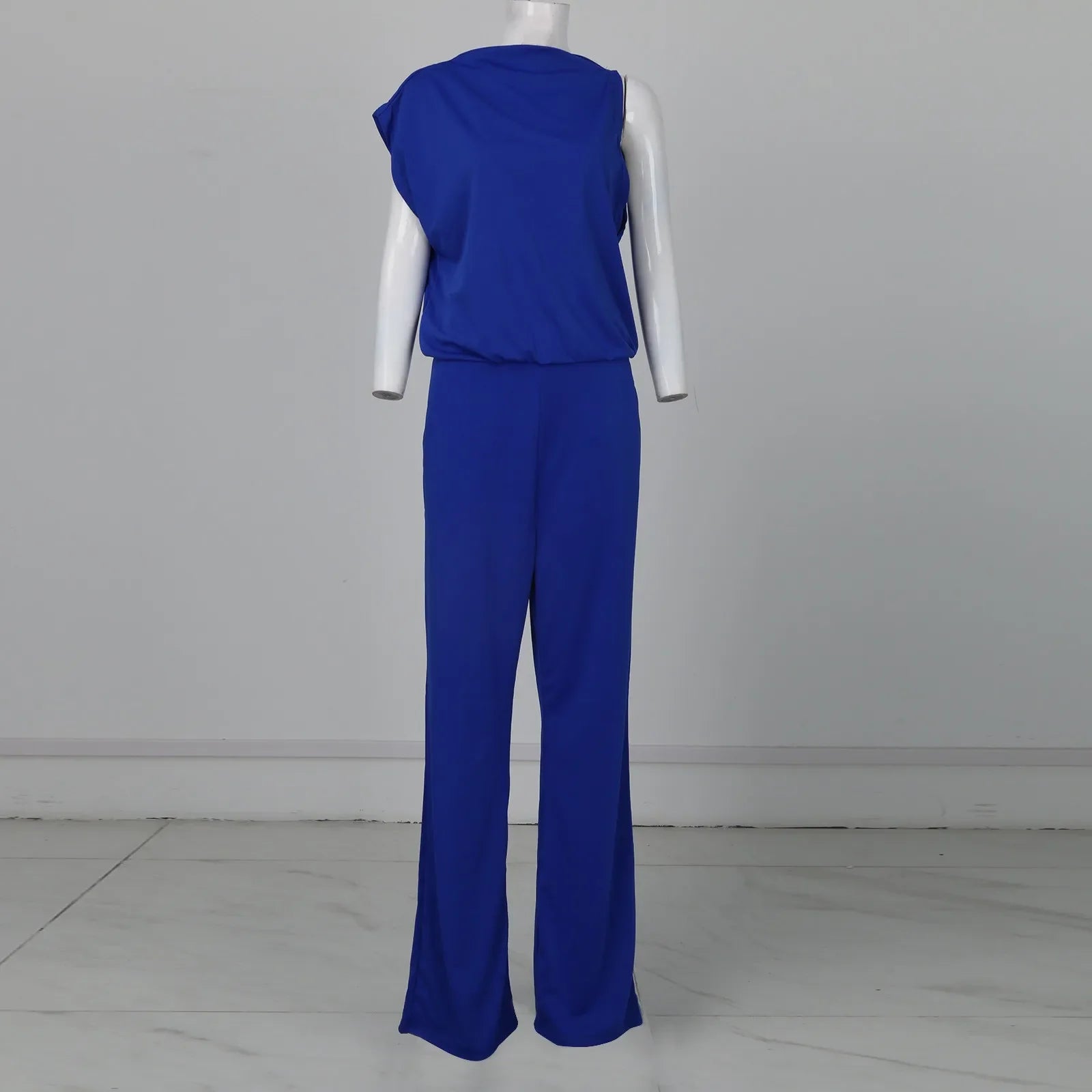 Women Fashion Long Sleeveless Rompers High Neck Wide Leg Overalls Vintage Style Waisted Playsuit Summer Jumpsuit