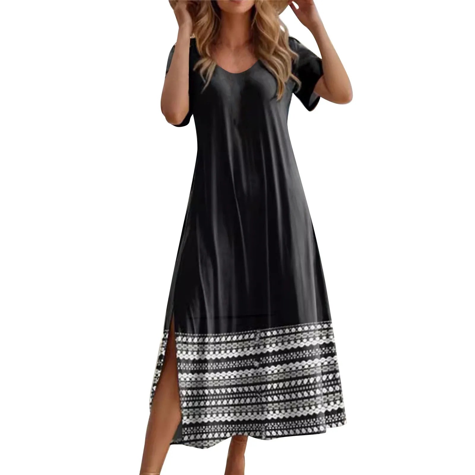 Women Allover Print Dress With Round Neck Short Sleeves