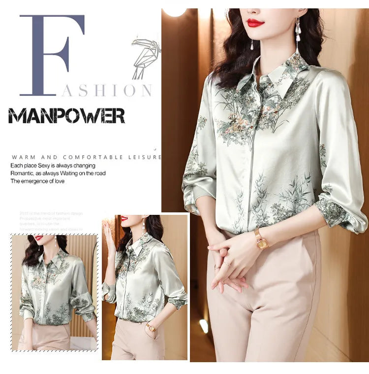Elegant Floral Blouse for Women Spring Luxury Office Lady Shirt Basic Feminine Tops