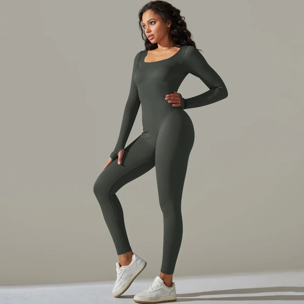 Women's Yoga Tracksuit Set One Piece Long Sleeve Jumpsuit for Workout and Gym Activities