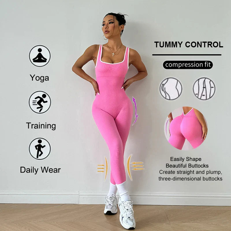 Seamless Women's Yoga Jumpsuit with Deep V Back Sleeveless Design High Stretch Lightweight Sportswear for Gym and Casual Wear