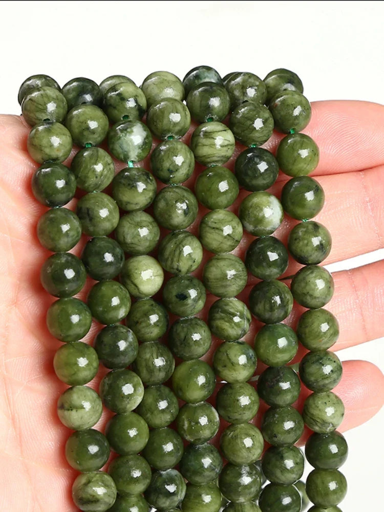 Natural Dark Color Southern Jade Beads Round Loose Spacer for DIY Jewelry Making Necklace and Bracelet