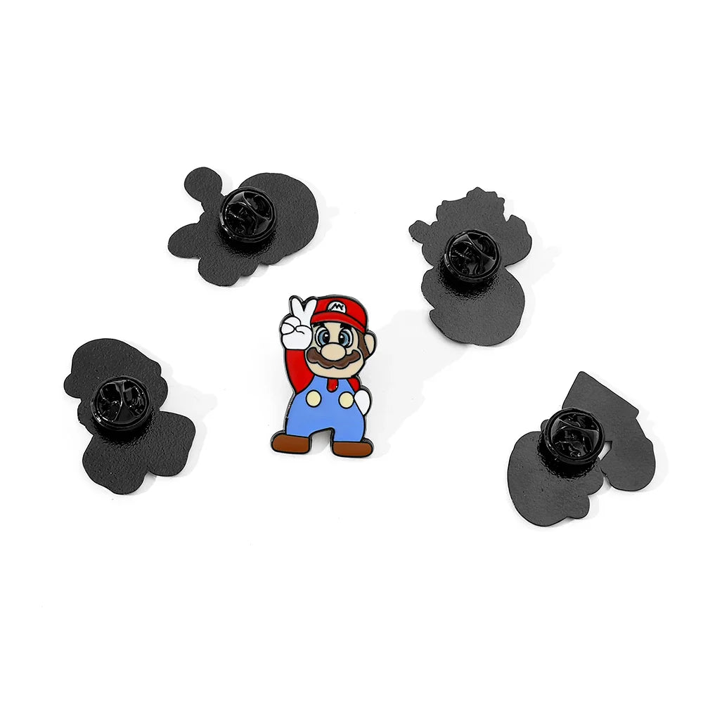 5 Pcs Super Mario Metal Brooch Set Enamel Lapel Pins for Backpack and Clothing Accessories