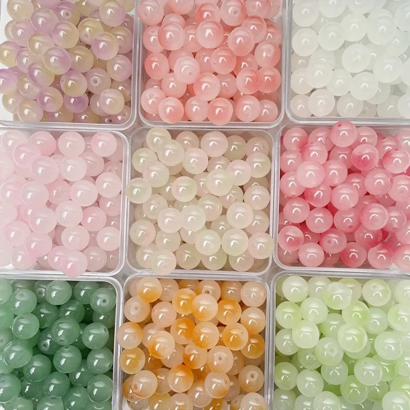 8mm Dual Color Glass Loose Beads for DIY Jewelry Making 50pcs Sweet Style Decorative Beads