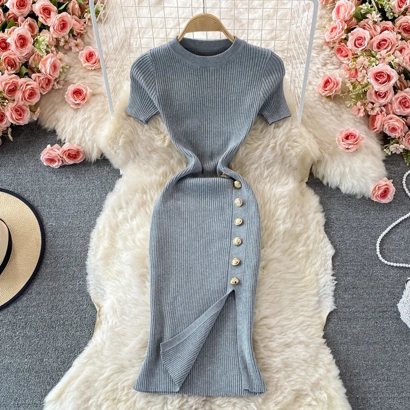 Black Knitted Bodycon Dress Slim Elastic Streetwear