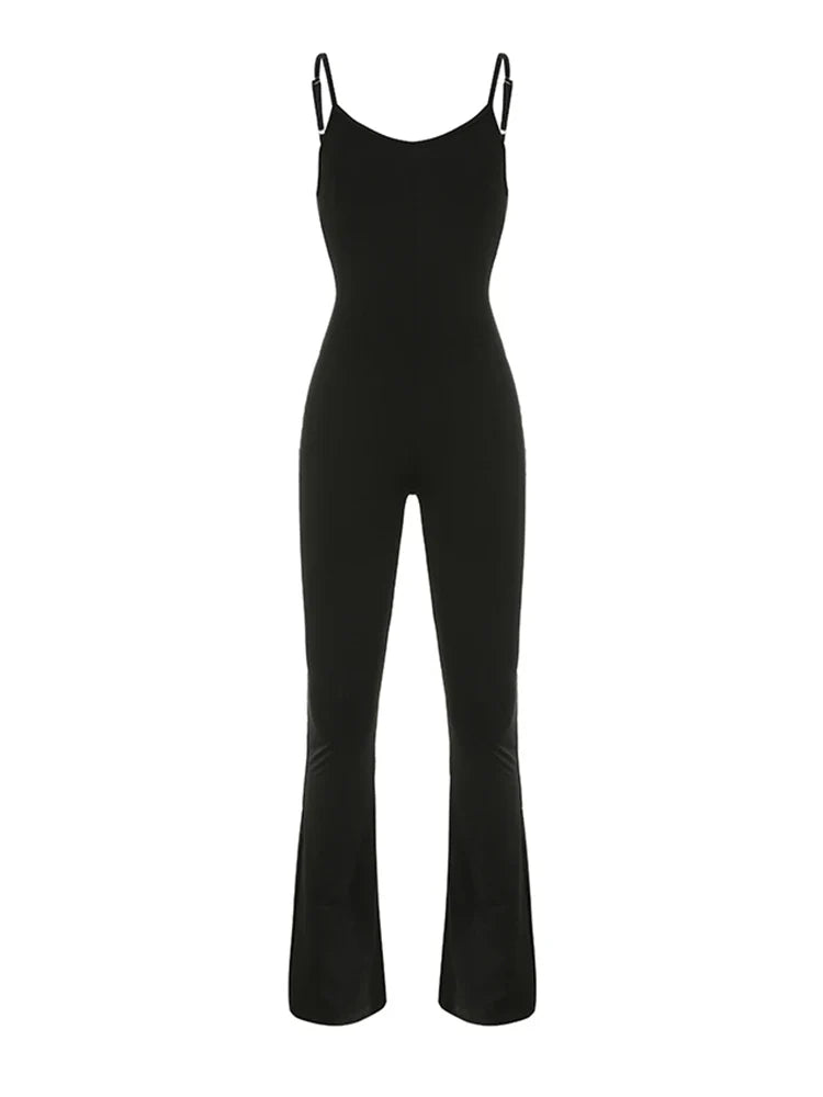 Sexy Backless Skinny Black Slip Romper Womens Sleeveless Jumpsuit Casual Solid Basic Sports Overall