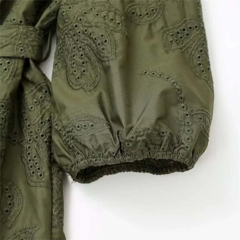 Embroidered Short Dress For Women Elegant Office Casual