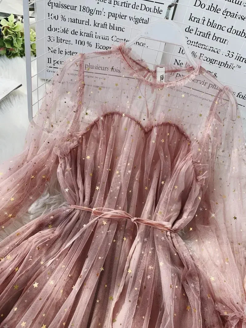 Sequined Mesh Fairy Dress For Women Party Gala Evening Wear