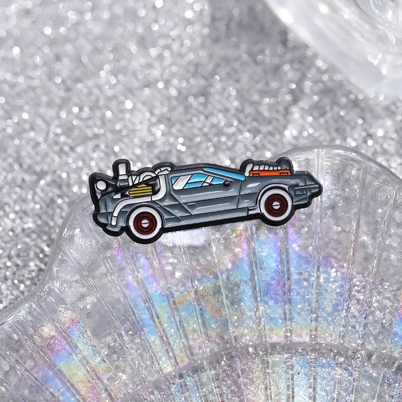 Retro Cartoon Sports Car Enamel Pin Science Fiction Inspired Brooch Jacket Lapel Badge Jewelry Gift
