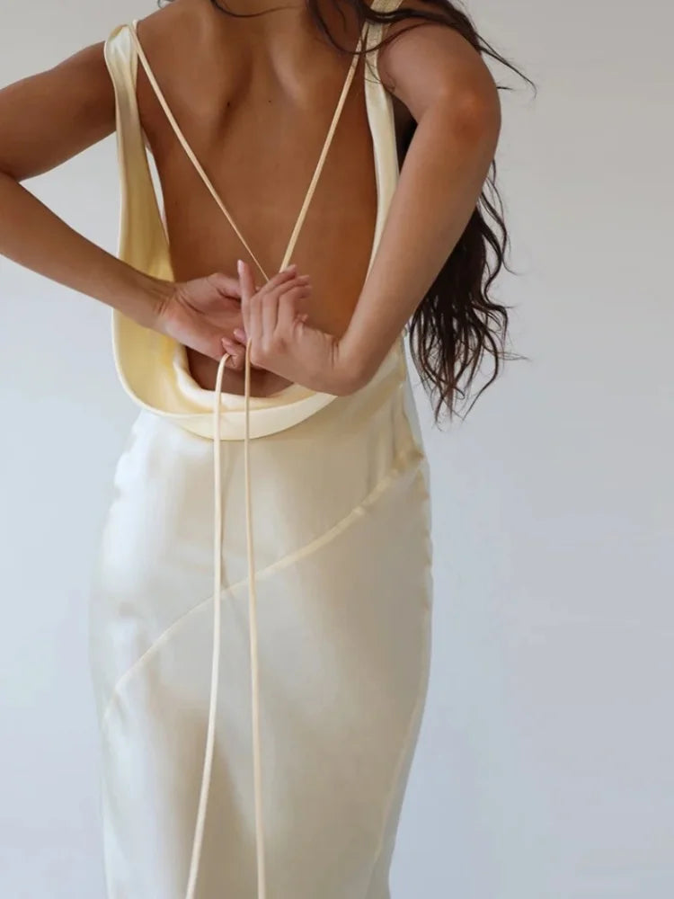 Backless Maxi Dress Women V Neck Lace Up Bodycon Clubwear