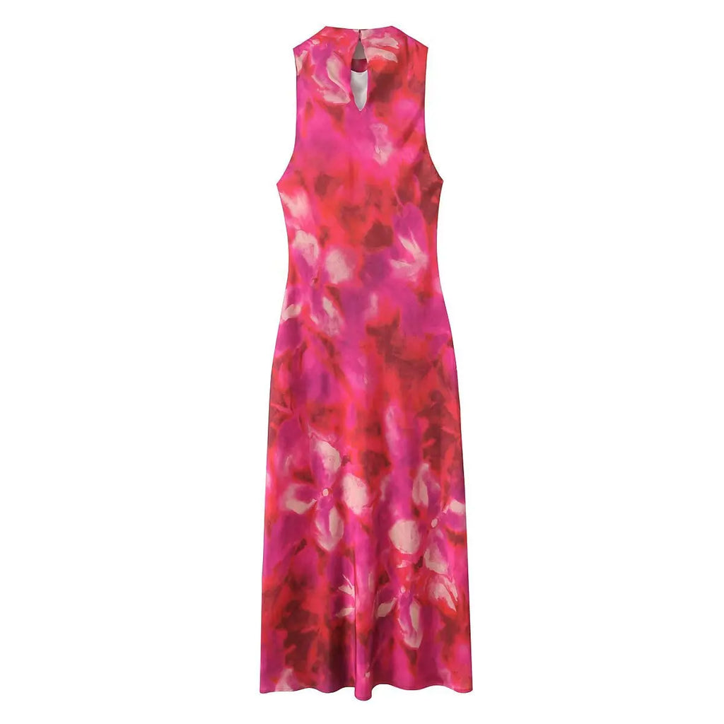 Printed Halter Neck Dress With Button Back for Women