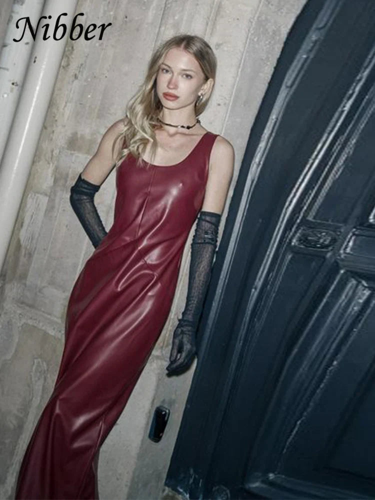 Elegant Sleeveless Leather Bodycon Party Dress For Summer