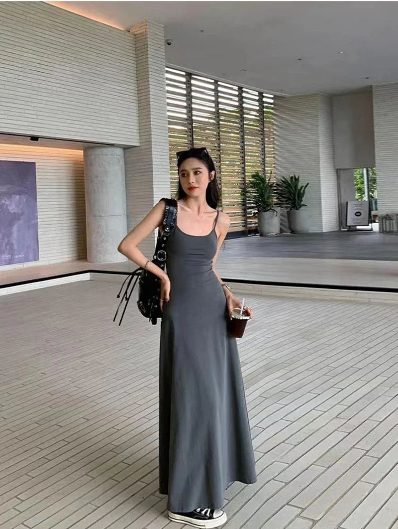 Black Backless Spaghetti Strap Dress Women Elegant Slim