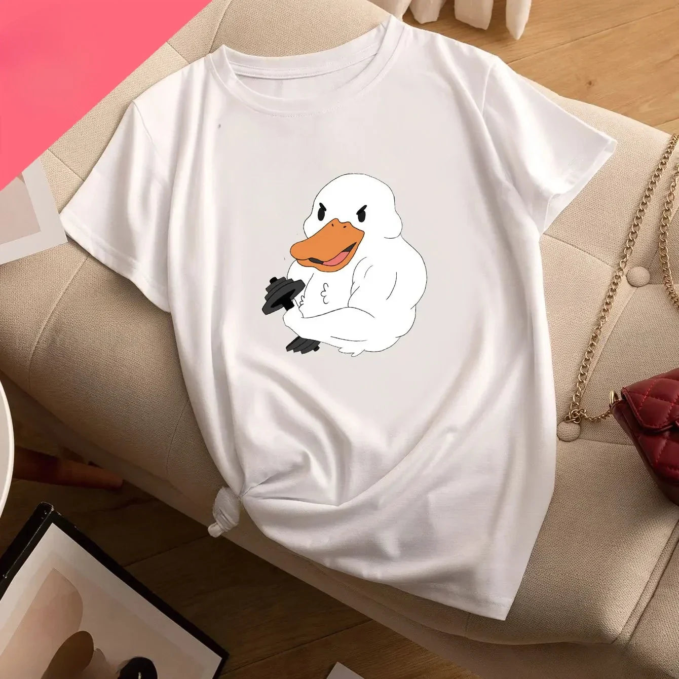 Funny Duck Print Casual Women's Sports T-Shirt Round Neck Short Sleeve Activewear Top