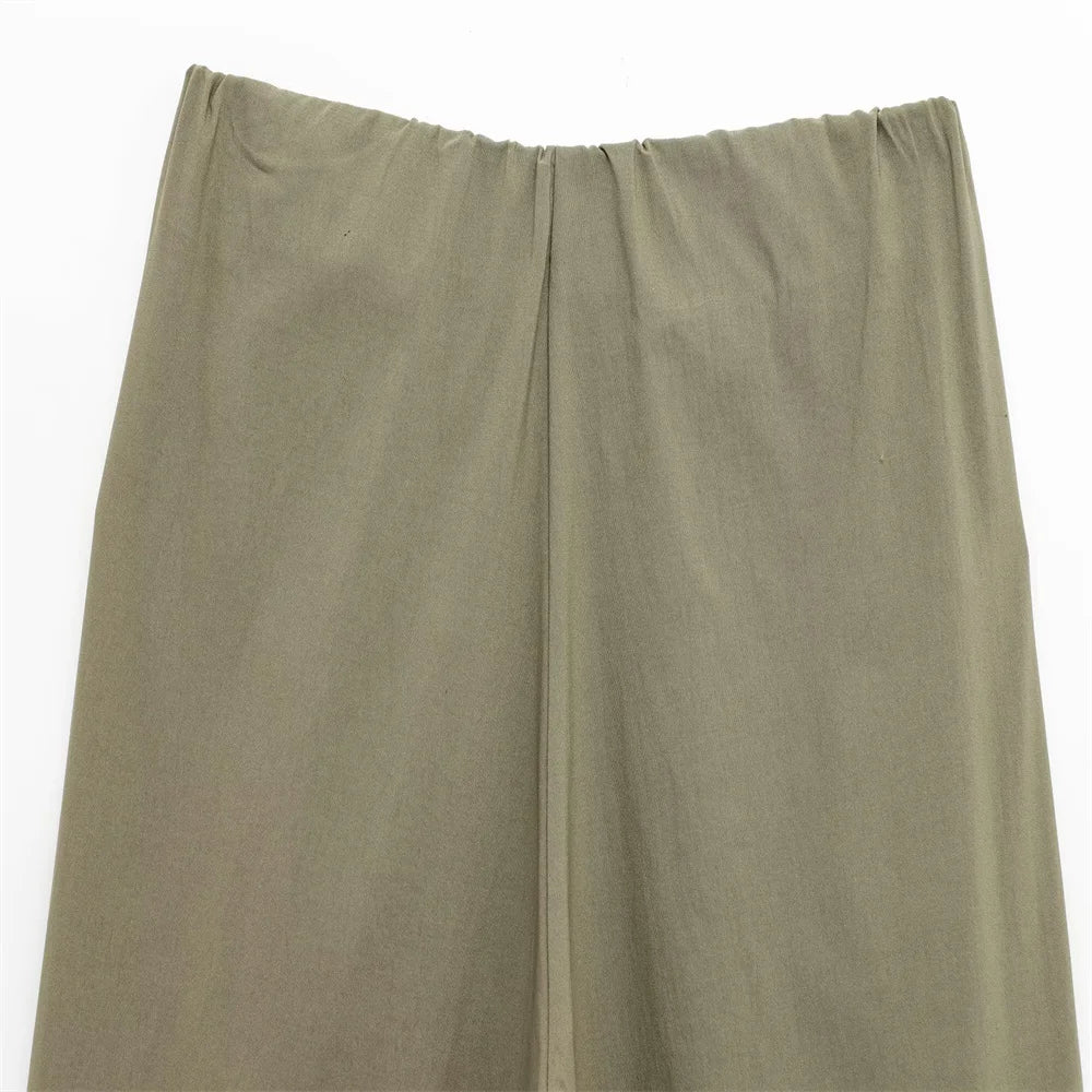 Olive Green Cowl Neck Asymmetric Zip Jacket with Elastic Waist Wide Leg Cargo Pants Set for Trendy Women's Fashion