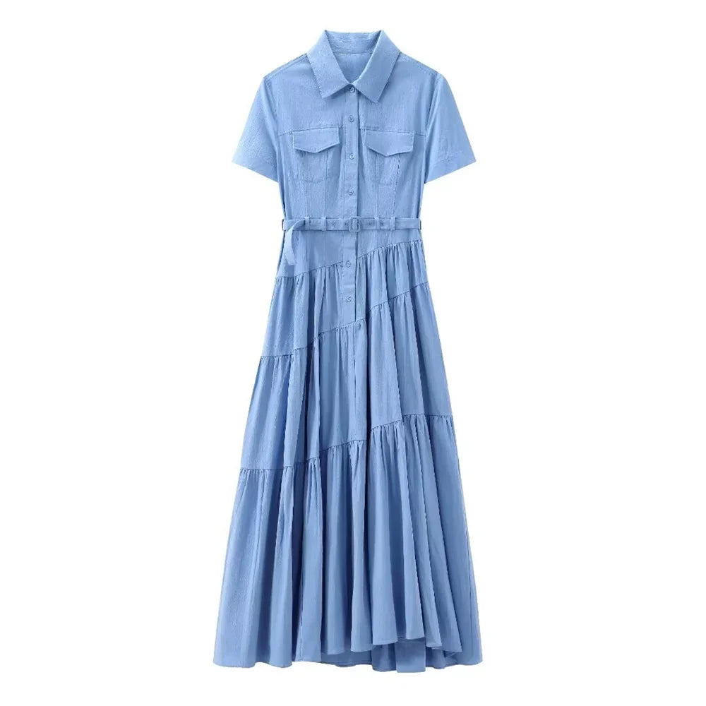 Elegant Belted Shirt Dress For Women Versatile Fashion