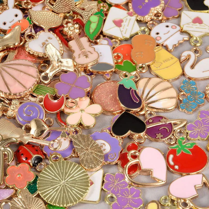 Random Mix of Animal Moon Fruits Heart Drip Oil Pendants for Handmade Jewelry Making Supplies with Metal Alloy Earring Components