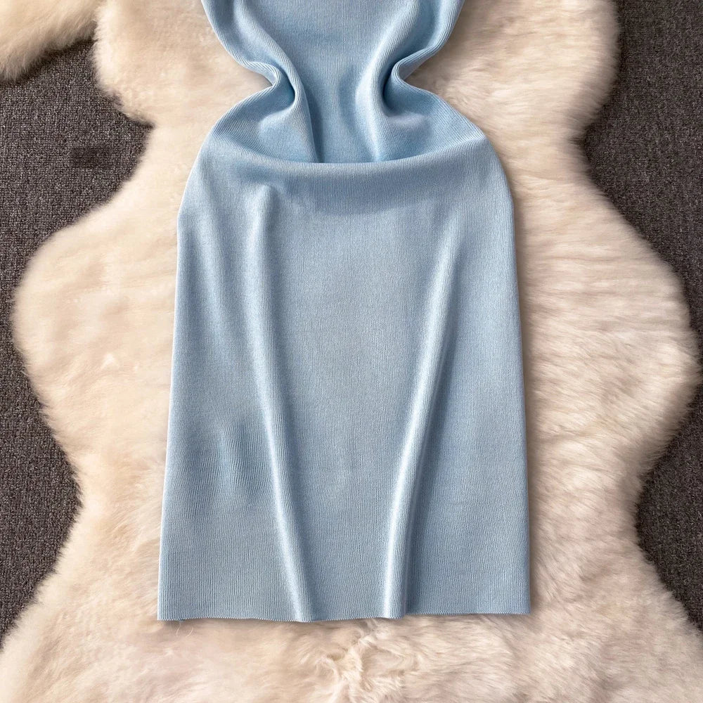 Pink Backless Summer Knit Bodycon Beach Dress for Women