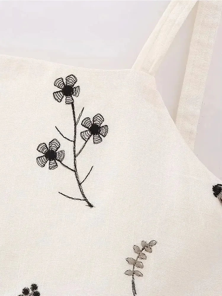 Summer Women Two Piece Set Embroidered Bowknot Short Sling Top with Elegant Midi Skirt Slim Fit Casual Fashion Outfit