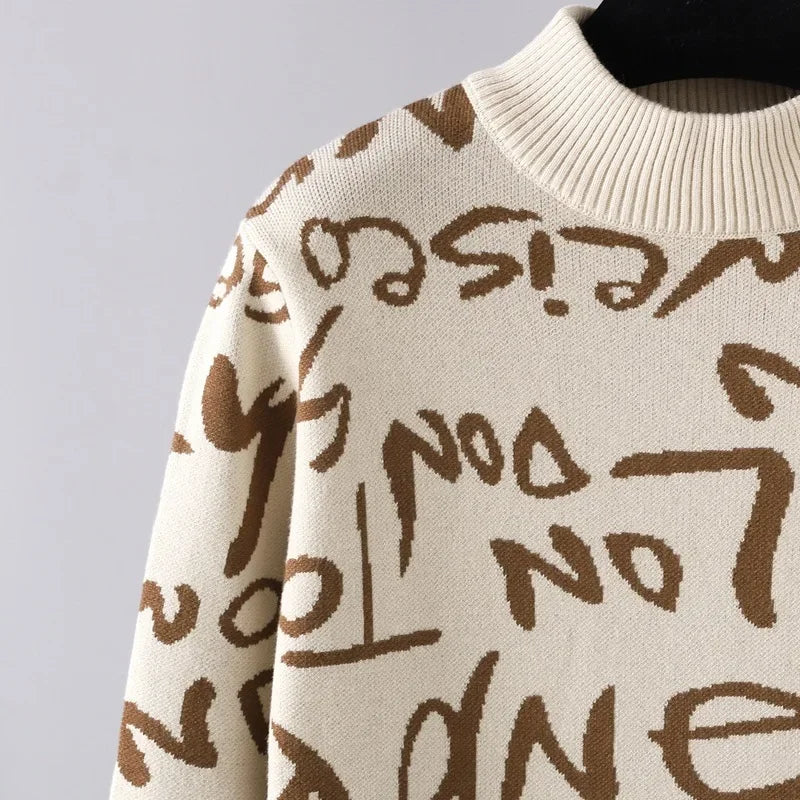 Vintage Knit Sweater Dress With Graffiti Letter Print