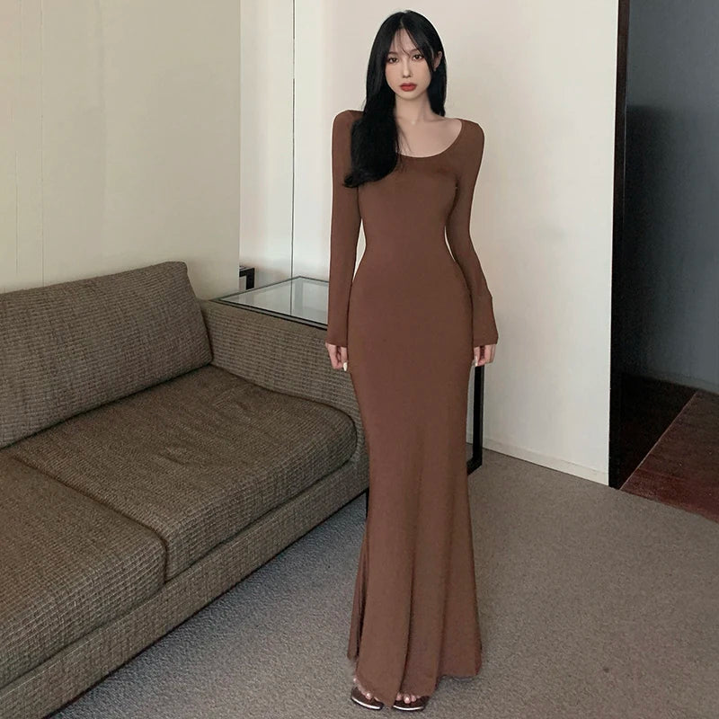 Korean Style Square Neck Wrap Dress With Fishtail Hem