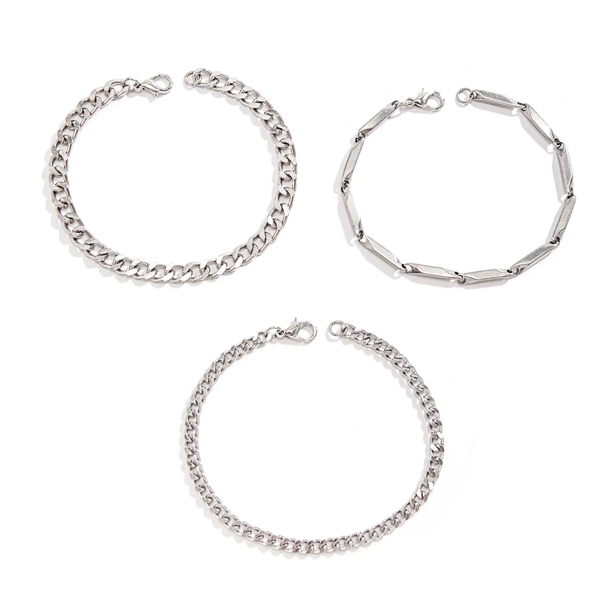 Stainless Steel Punk Cuban Chain Bracelet Set for Men Minimalist Silver Hip Hop Jewelry Gifts