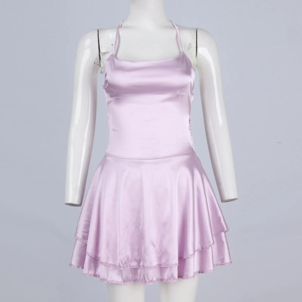 Backless Satin Party Dress With Cowl Neck Spaghetti Straps